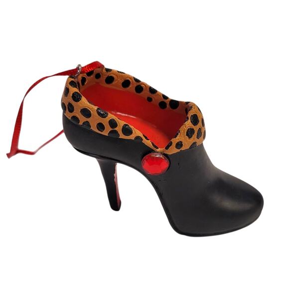 Shoe Ornament Figurine Black Leopard Red Bottom Heel 2" Resin KSA, inc. - Picture 1 of 8